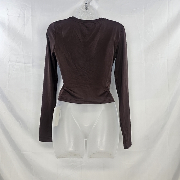 Commense Brown Long Sleeve Slim Fit Tee NWT Stretch Basic Essential Top Size M - Picture 4 of 9